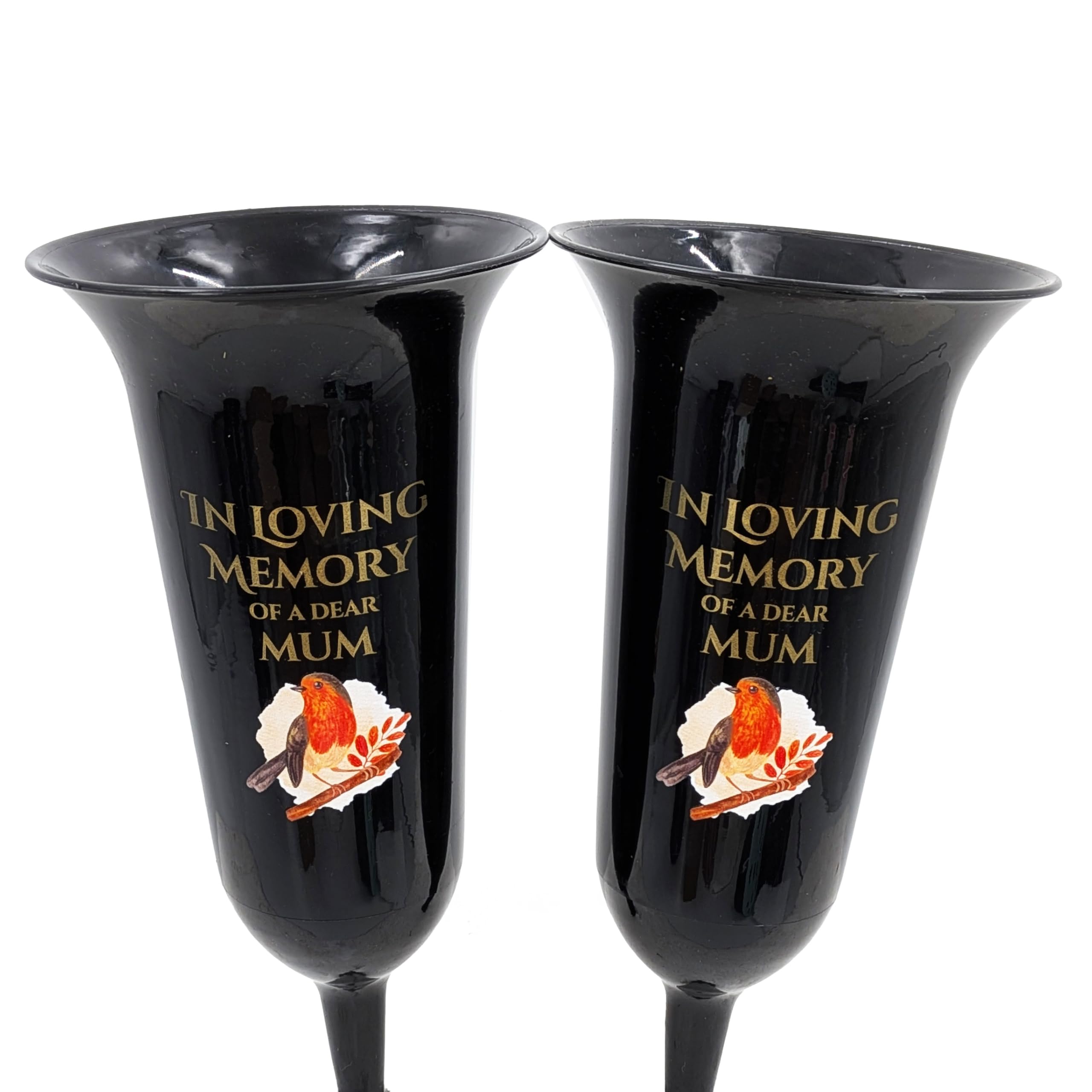 Set of 2 In Loving Memory Mum Robin Memorial Grave Flower Vases Spike