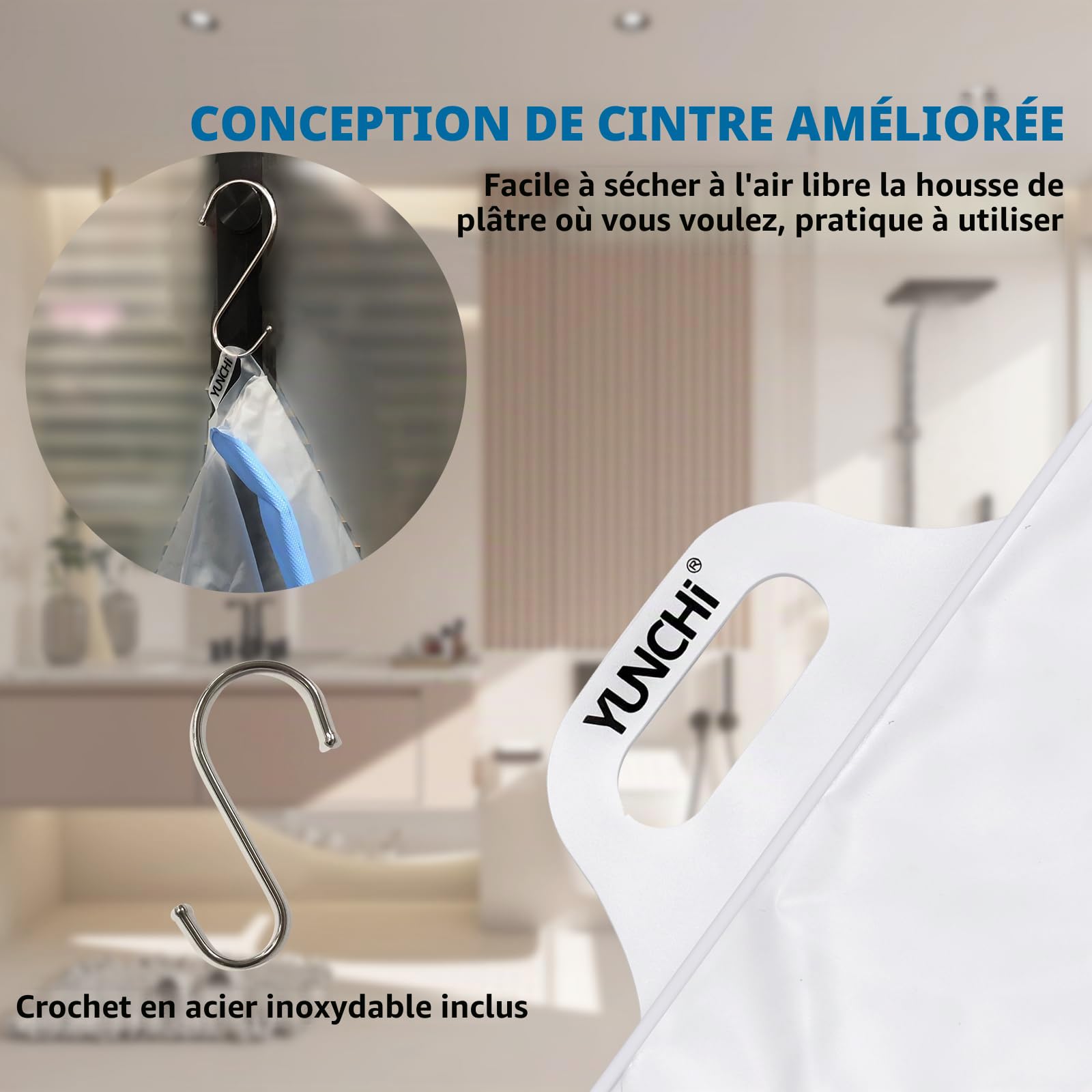 YUNCHI Protection de Douche pour Jambe Longue Adulte Anti-Dérapant XL Protection Étanche Réutilisable pour Orthèse Bloque Fixateur Fessier Genou Bandage (Protège-Jambe Long XL)