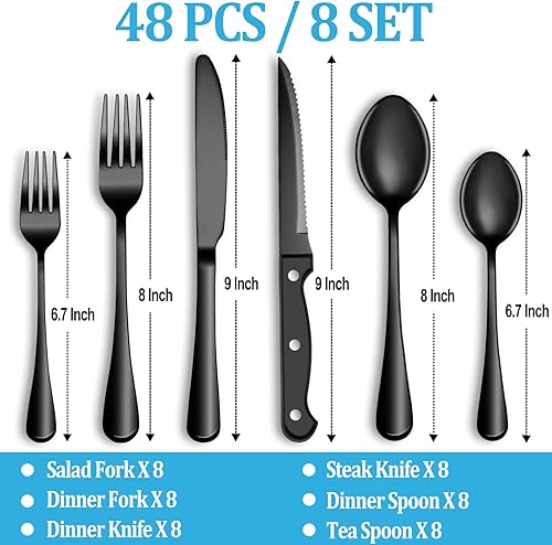 Miniatura 56 de Juego de cubiertos de 24 piezas, servicio para 4, de acero inoxidable, pulidos con espejo, juego de vajilla para comer, incluye juego de tenedor