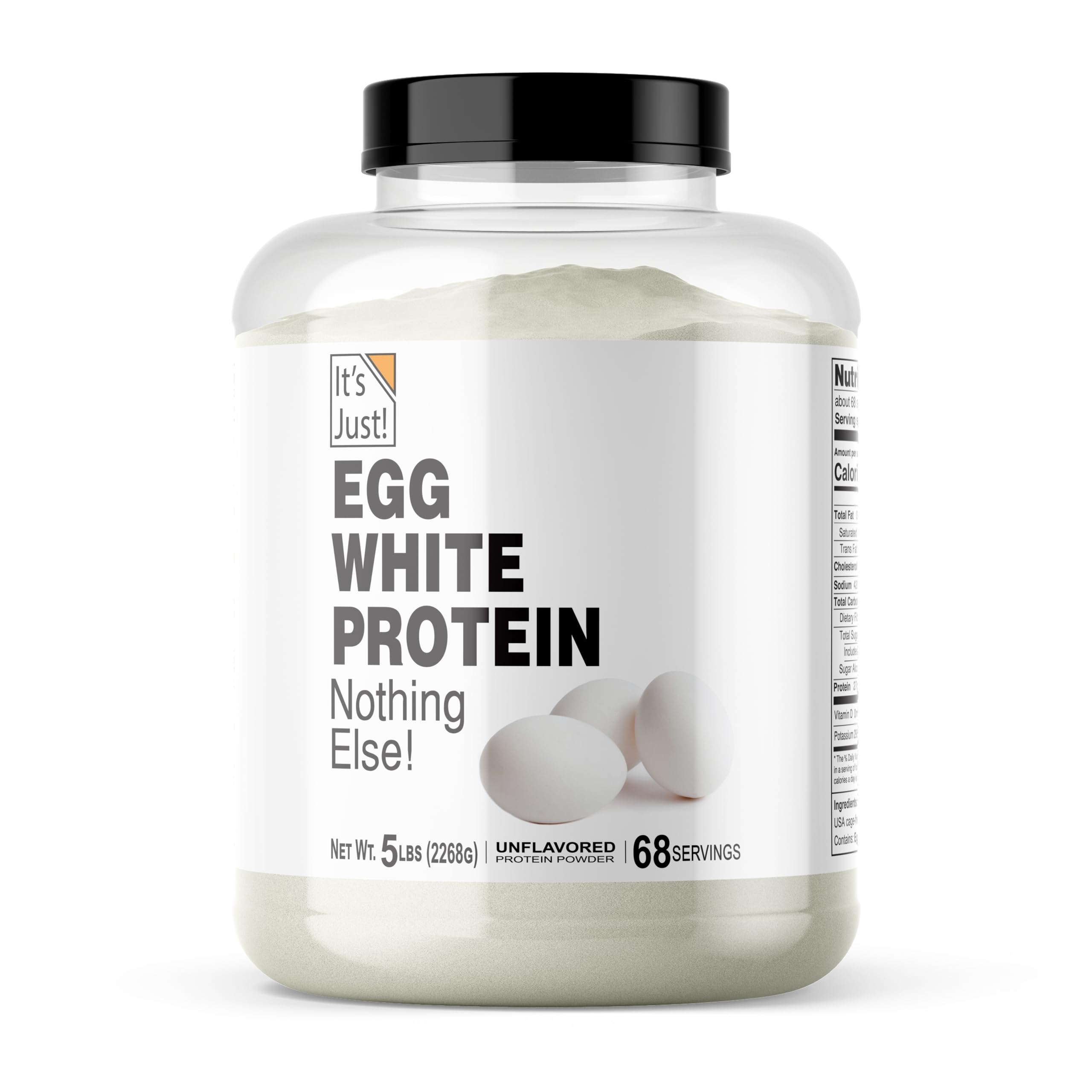 It's Just! - Egg White Protein Powder, Made in USA from Cage-Free Eggs, Dried Egg Whites, Unflavored (5lb)