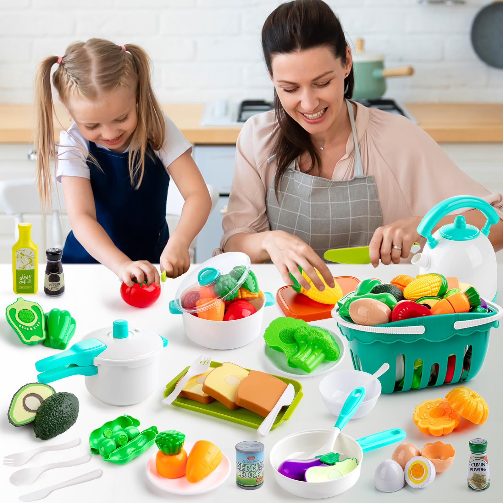 EFO SHM Cucina Giocattolo per Bambini, Accessori per la Cucina dei Giochi, Set di Pentole e Padelle, Taglio Cibo Verdura Chef Gioco, Giochi di Ruolo per Bambini 3 + Anni