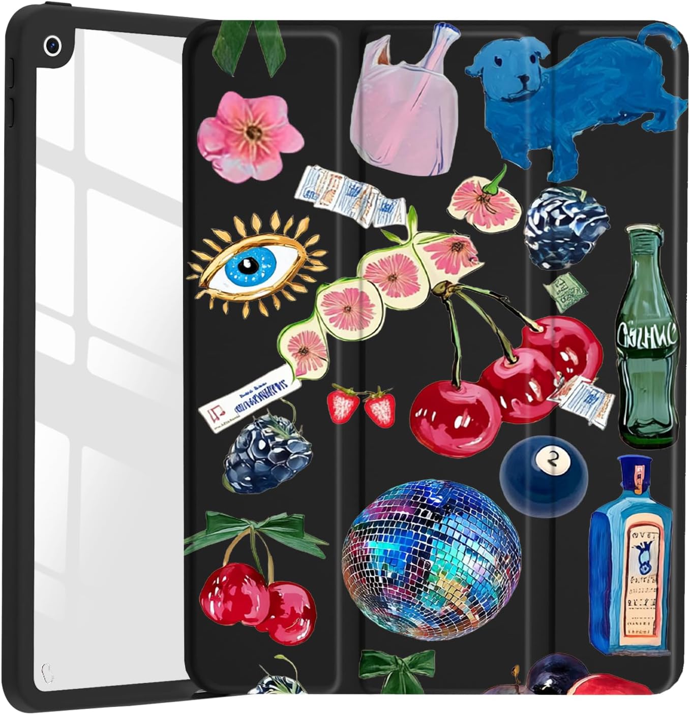 Sticker Collage Case for iPad (A16) 11th Gen 2025 11"/10th Gen 2022 10.9" Cool Sparkling Ball Clear Hard Back Hybrid Case,with Pencil Holder Trifold Stand Tablet Cover for Women