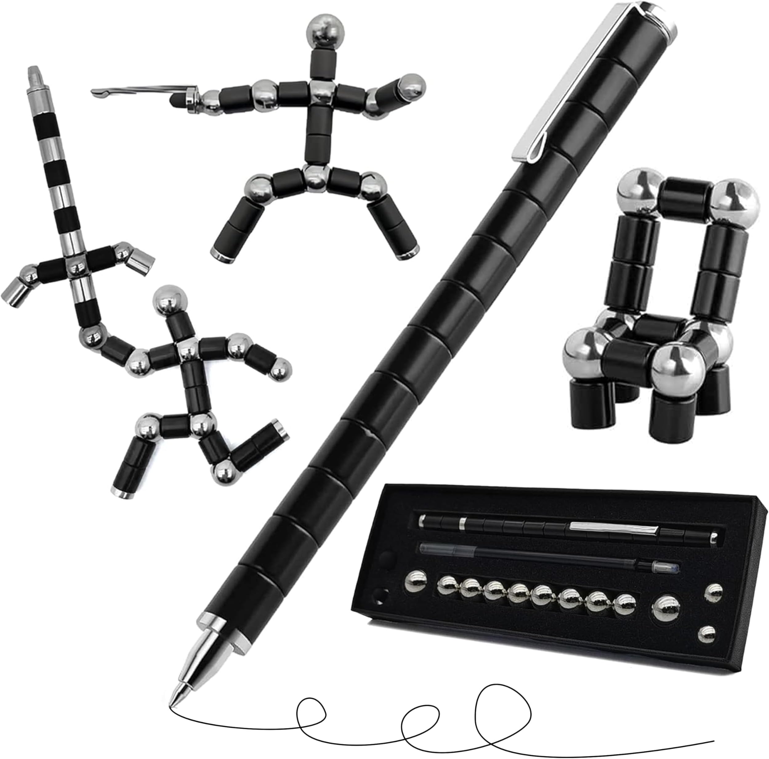 Fidget Pen, Magnetic Pen,Teen Decompression Magnetic Metal Pen, Cool Multifunctional Deformable Magnet Writing Pen, Eliminate Pressure Fidget Toy Gift for Kids or Friends(Black)