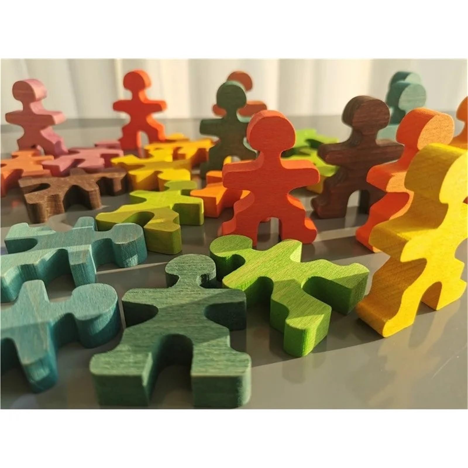 Holzfiguren Puppen Regenbogen-Holzspielzeug, stapelbare Männer, Bauset, Gewichtheben, Klammerpuppen for Kinder, pädagogisches Spiel(Rainbow 48)