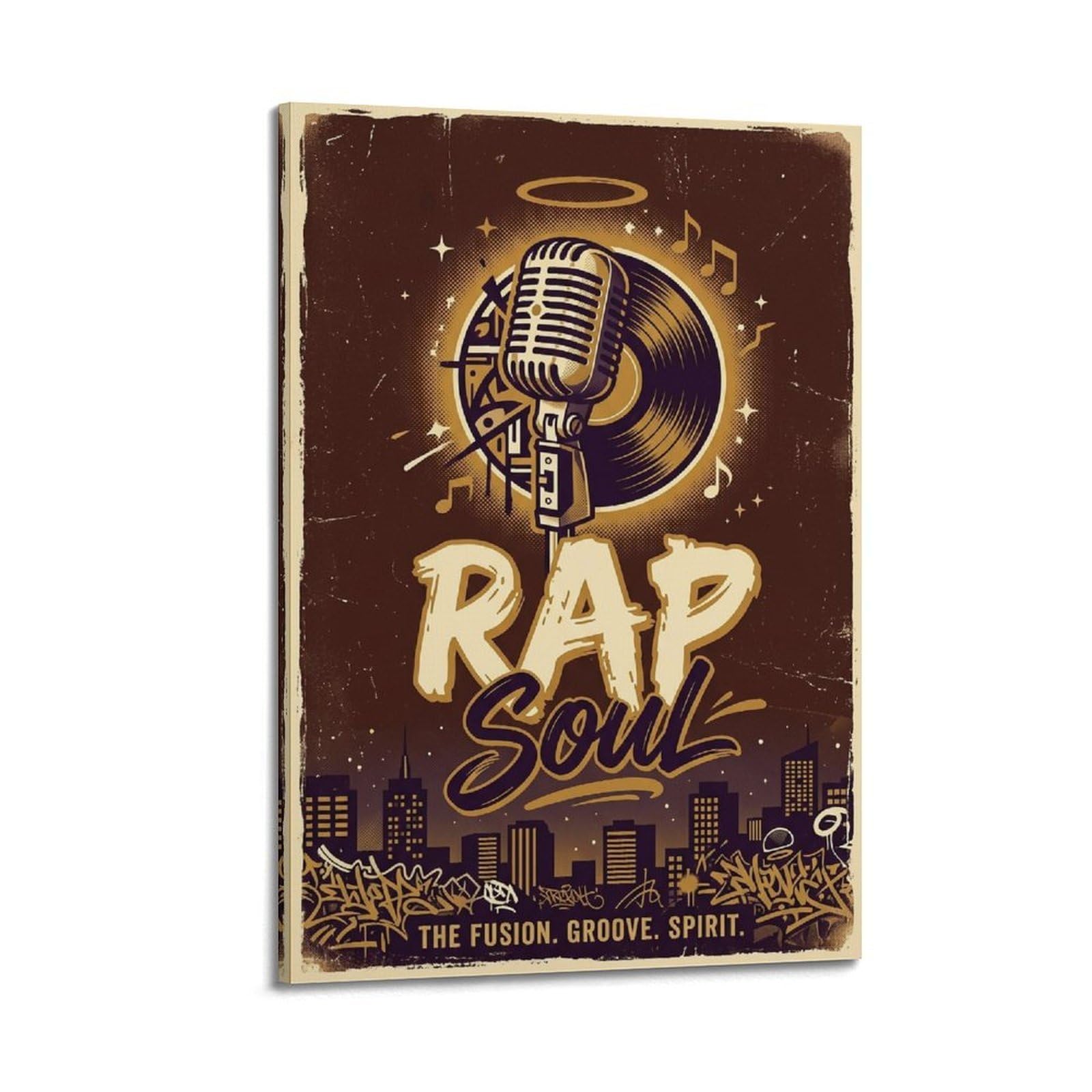 XKUGA Poster con musica Rap Soul, stampa artistica su tela moderna decorativa con microfono in vinile, ideale per la famiglia, la grotta degli uomini, la sala giochi, la camera da letto di ragazzi e