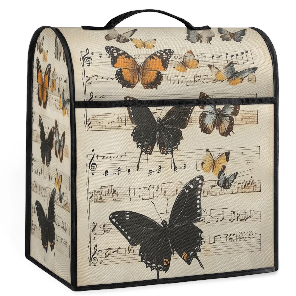 Sabokido Vintage Butterfly Kitchen Aid Mixer Cover Musical Notes Coffee Maker Cover Stand Mixer Covers Compatible with 6-8 Quart Tilt Head Bowl Lift Dust Cover with Pockets for Accessories