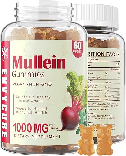 Gomitas de extracto de hoja de gordolobo, 1000 mg, apoyo pulmonar, con raíz de remolacha de 500 mg, control de energía de óxido nítrico y vitamina