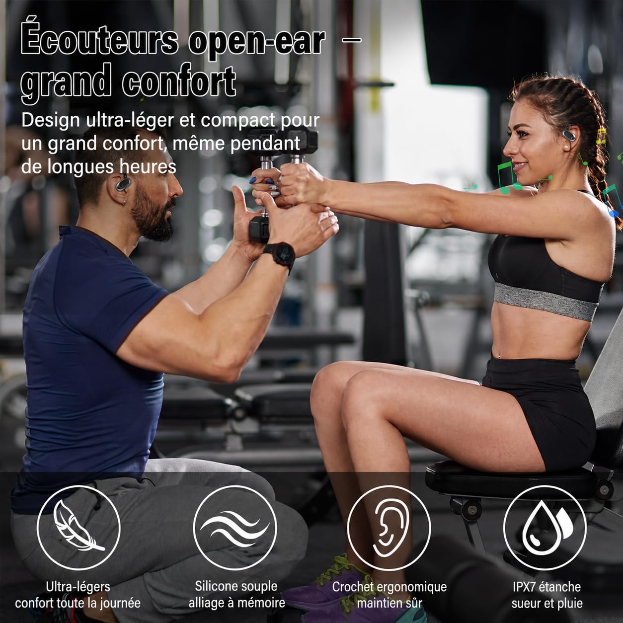 Écouteurs Bluetooth sans Ouverts, 2026 HiFi Écouteurs Bluetooth 5.4 à Conduction Aérienne, Oreillette sans Fil Sport avec 4 ENC Mic, IP7 Étanche Oreillette Bluetooth Android/iOS