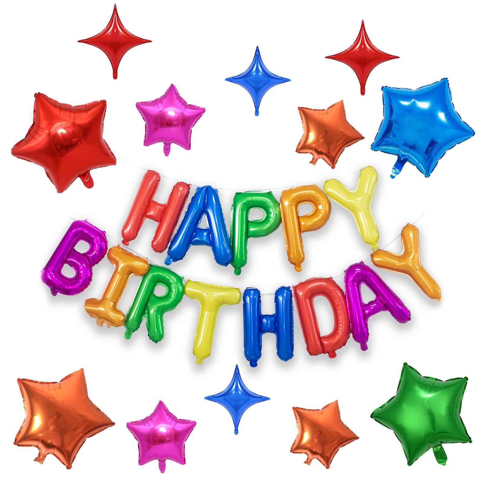 KALOR Rainbow Happy Birthday Balloons Kit with 16 Inch Mylar Foil Letters Balloon and Star Balloons for Birthday Party Decorations Photo Booth