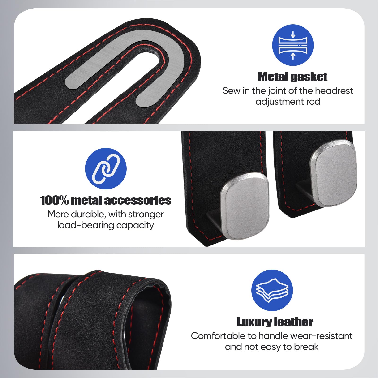 Black Car Headrest Hook Purse Hook for Handbag and Purse Car Seat Back Storage Hooks Thickened Designs 4Pcs — view 3