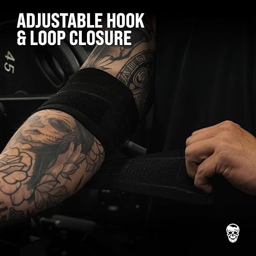 Miniatura 3 de Gymreapers Coderas de levantamiento de pesas (1 par)  Correa de compresión flexible de 40 pulgadas para codo y soporte para articulaciones  para