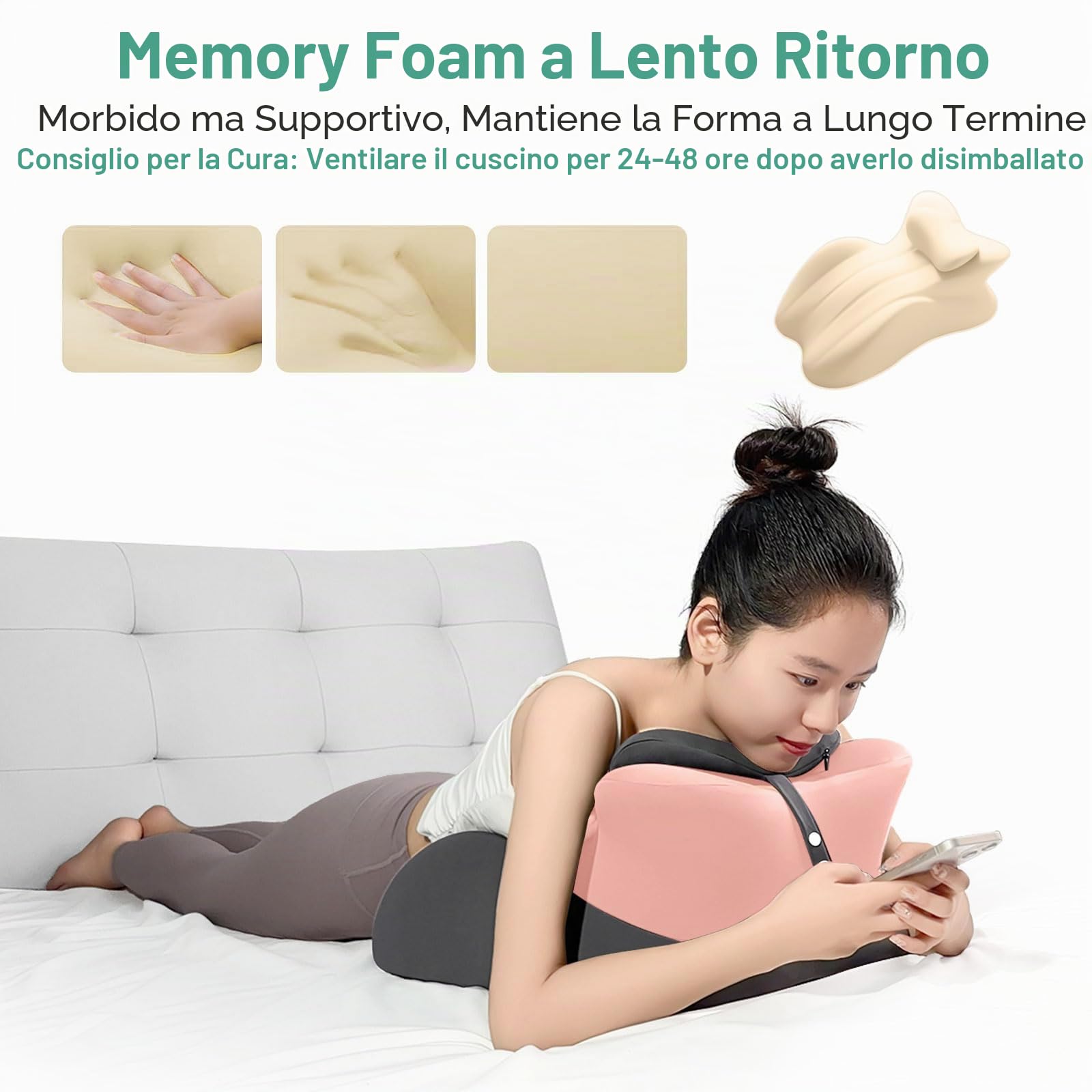 Cuscino a Cuneo in Memory Foam per Posizione Prona, Cuscino da Lettura per Testata del Letto, Cuscino da Letto per Sedersi, Sollievo dal Dolore alla Schiena, Collo e Gambe, Ideale per Coppie 58cmx38cm