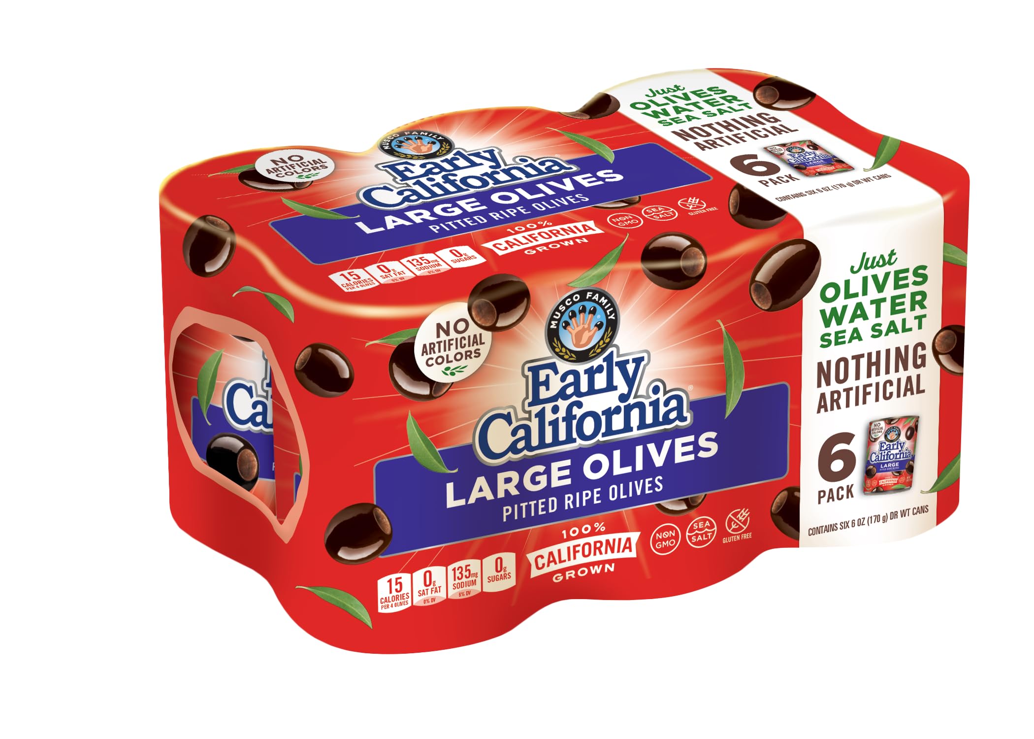 Early California Large Ripe Pitted Olives, Pack of 6, 6 oz Cans