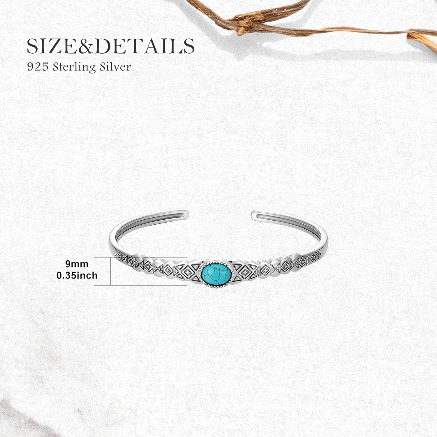 Nature Turquoise Cuff Bracelet for Women 925 Sterling Silver Geometric Tribal Motifs Boho Adjustable Bangle Cuff Vintage Southwestern American Jewelry Gift for Birthday - Image 5