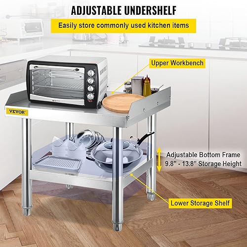 Miniatura 4 de VEVOR Soporte de Parrilla de Equipo de Acero Inoxidable, Mesa de Acero Inoxidable de 24 x 24 x 26 Pulgadas, Estaciones de Trabajo de Parrilla con