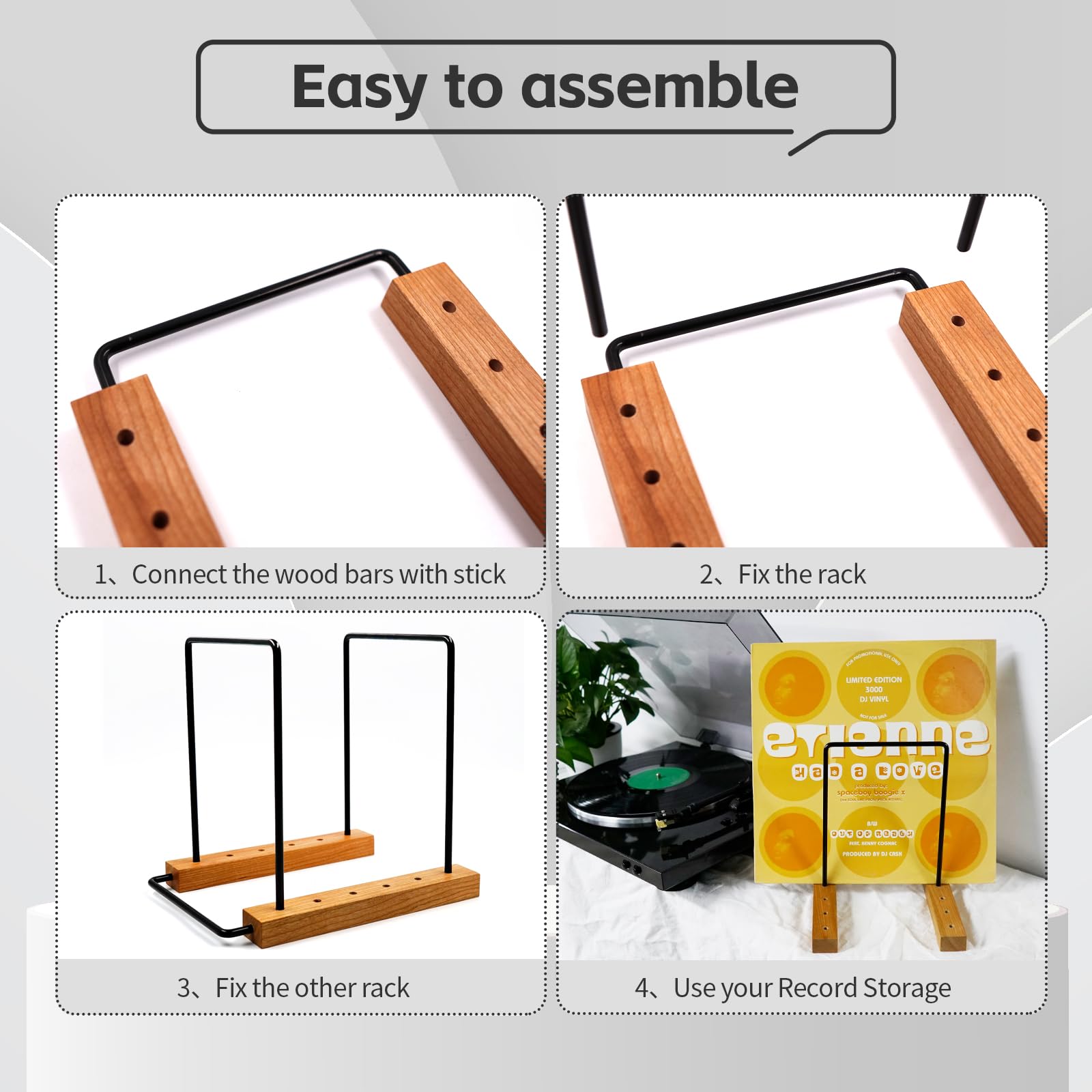 40 LP Vinile Record Storage Solid Cherry Wood Vinyl Record Holder (ferro) | Scaffale di esposizione del record dell'organizzatore della rivista per gli album
