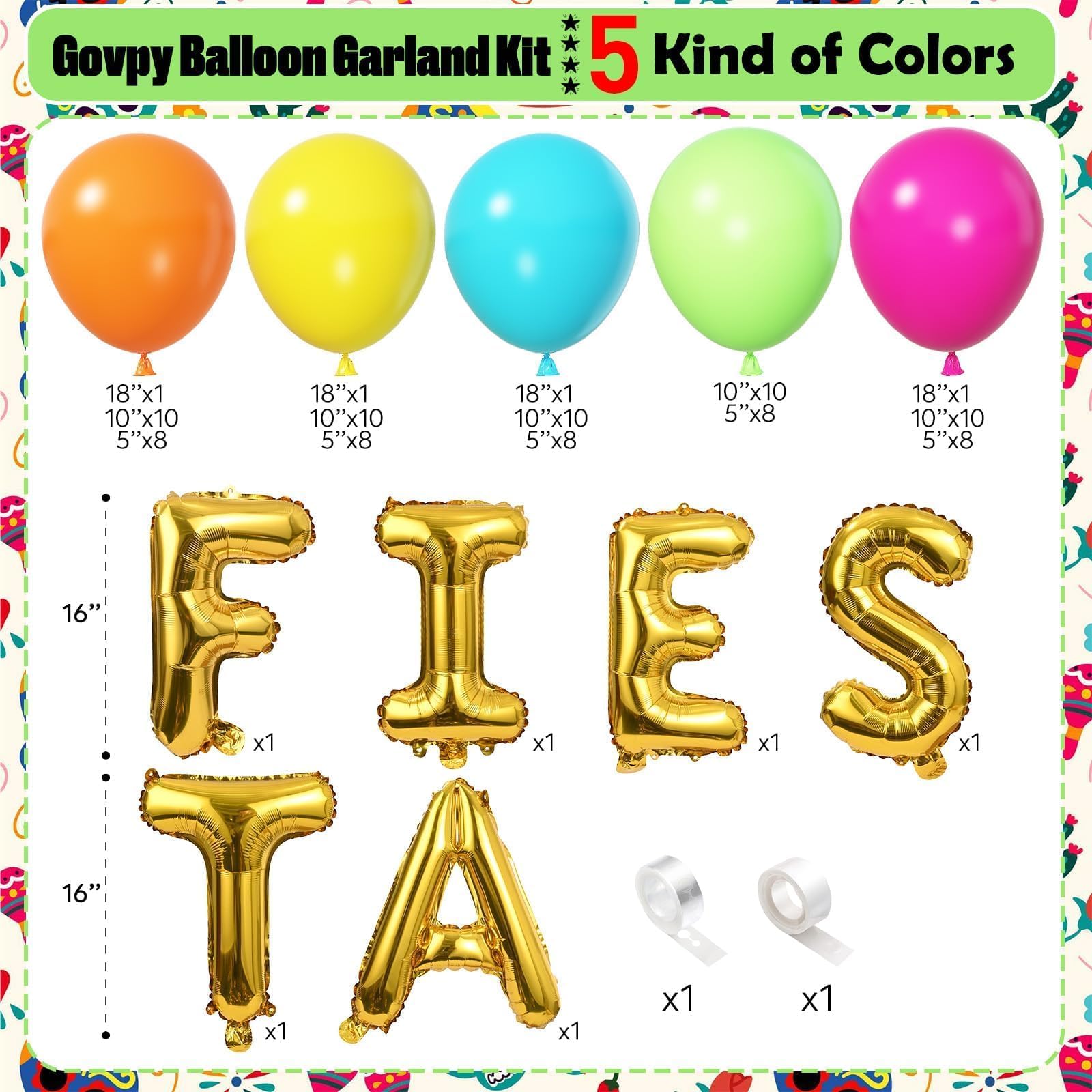 Fiesta Zestaw łuku balonowego, 100 szt. meksykańskiej fiesty, dekoracje imprezowe z balonami foliowymi z lamą Sombrero, tęczowa girlanda balonowa, do Cinco De Mayo, Taco, na dwa dni, urodziny,