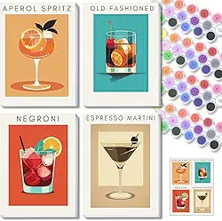 Kit pequeno de pintura emoldurada por números para adultos iniciantes, kit de pintura fácil por números para moldura de adulto kit de pintura de coquetel por números para adultos emoldurado em tela