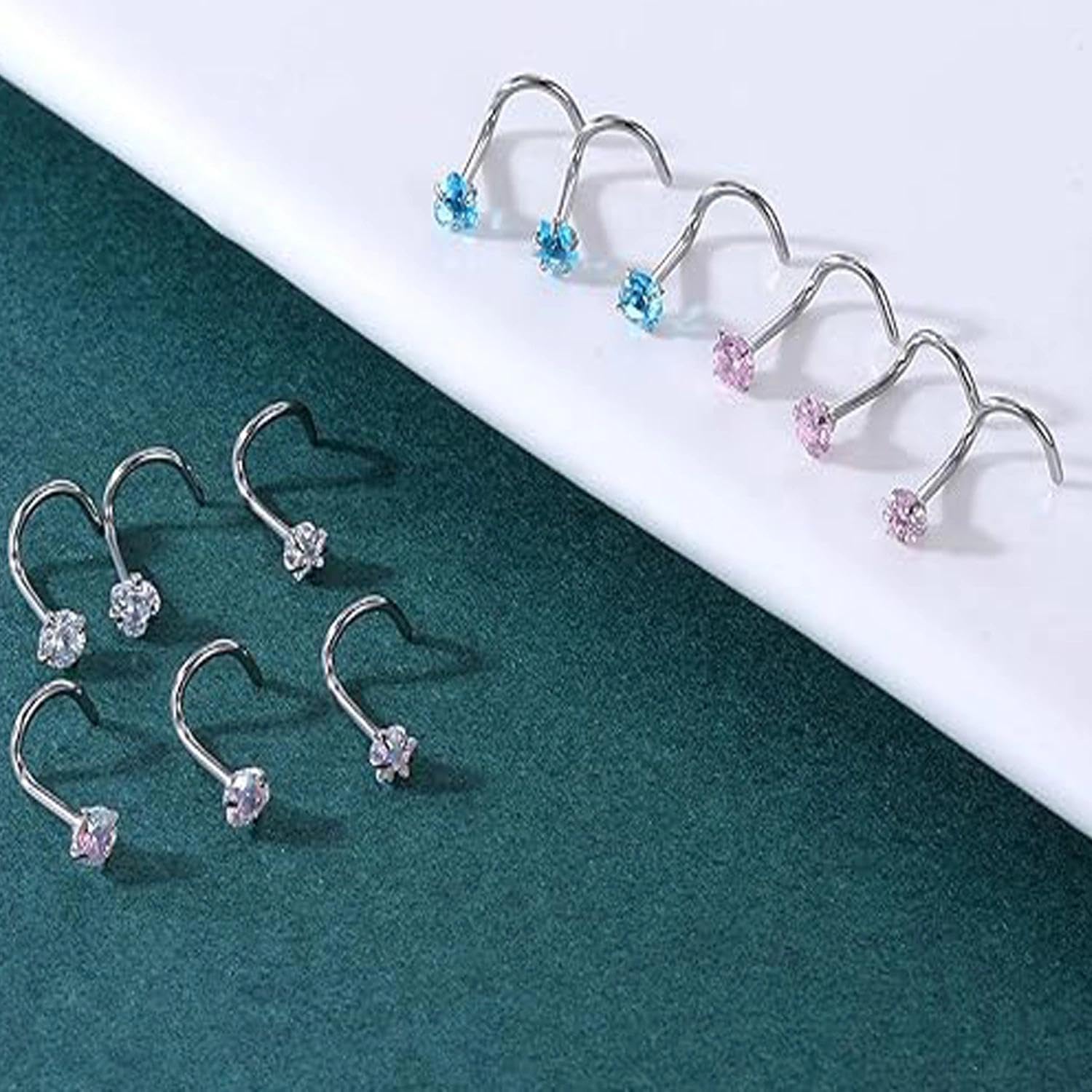 12 sztuk śrub do nosa, biżuteria do piercingu nosa, kolczyki do nosa w kształcie S, kolczyki do nosa ze stali nierdzewnej, biżuteria do piercingu nosa, stal nierdzewna dla kobiet, mężczyzn, dziewcząt