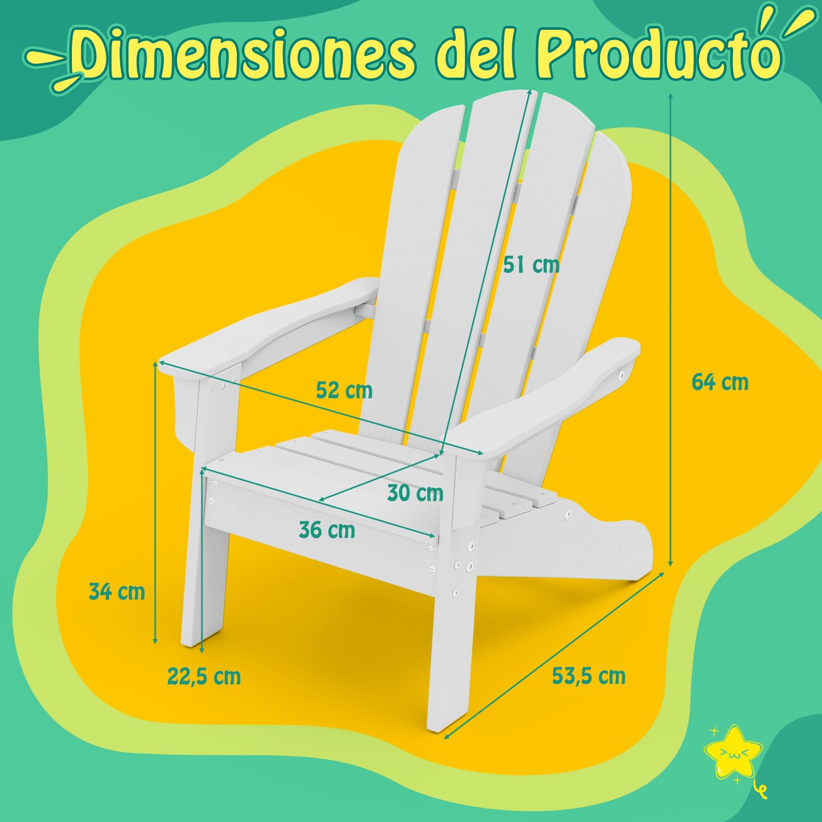 COSTWAY Silla Adirondack para Niños, Silla para Jardín HDPE Resistente a Todo Clima con Diseño Ergonómico, Mobiliario para Patio Exterior para Niños de 3 a 8 Años (Blanco)
