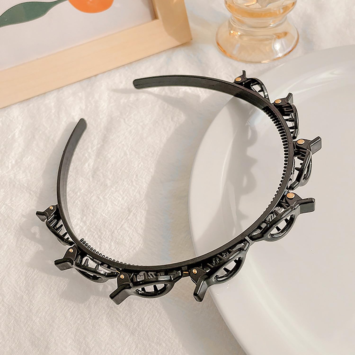 Diadema con Pinzas y Horquilla de Doble Flequillo, Diademas con Clips de Plástico Unisex Negro