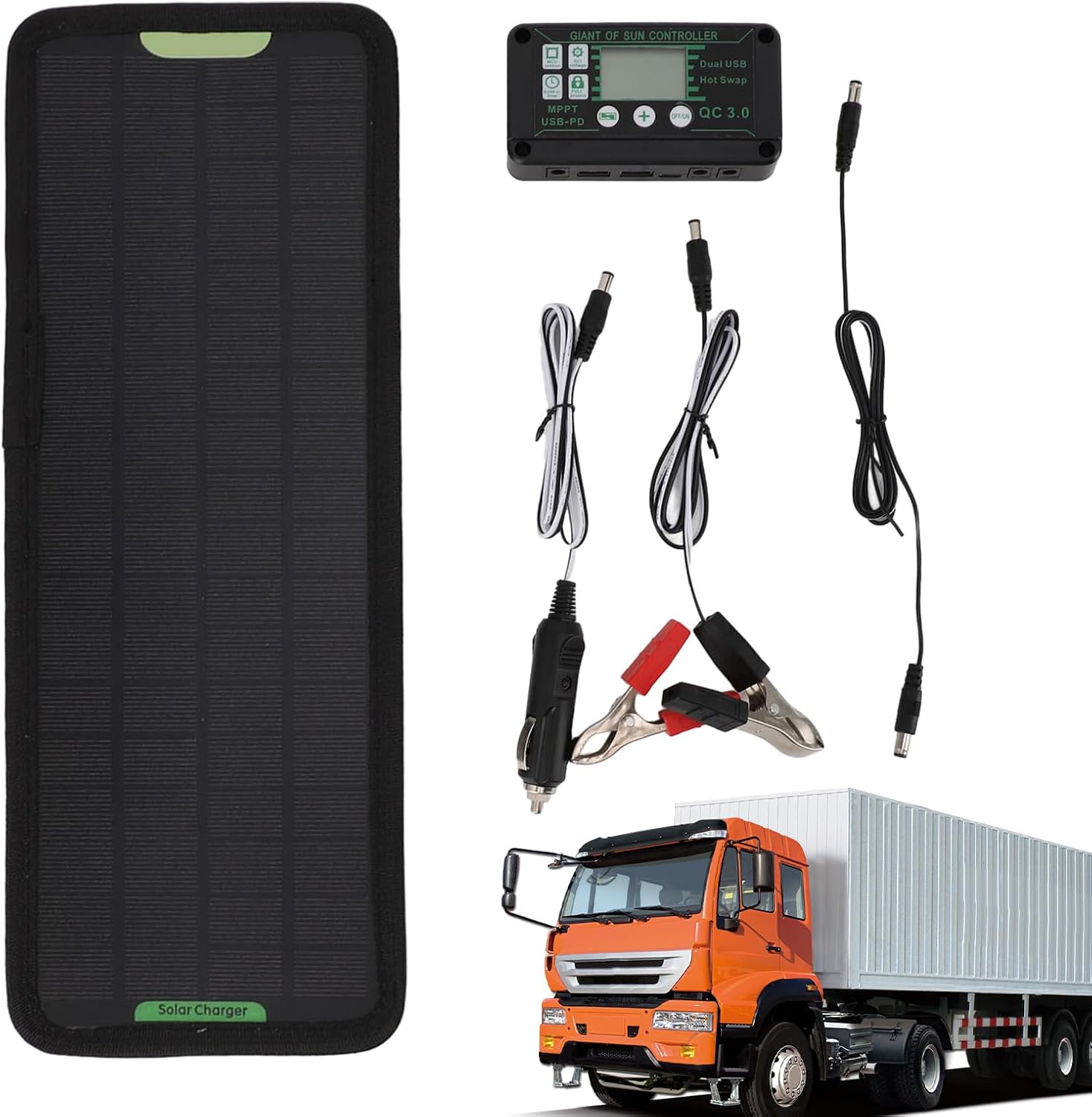 Car Solar Charging Kit - Waterproof 12V Solar Panel Battery Charger, Sun Powered Panel Charger for Car | Vehicle Power Replenishment System for Motorcycle Tractor Caravan Truck Boat Storage Use