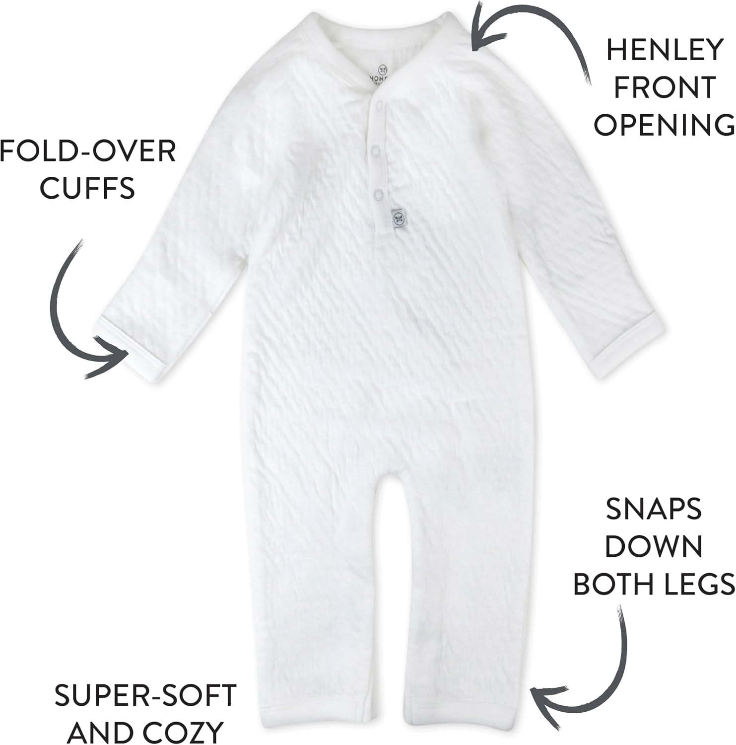 HonestBaby Baby Long Sleeve Center Snap Coverall 100% Organic Cotton for Infant, Baby Boys, Girls