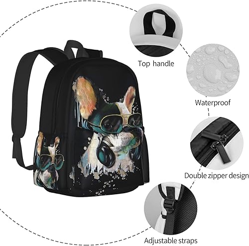 Miniatura 6 de Mochila de 17 pulgadas con diseño de Beagle, cachorro, portátil, mochila escolar para libros, bolsa de hombro, mochila casual, Auriculares Bulldog