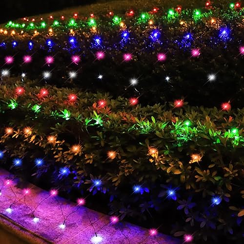 Miniatura 6 de Curyidy Red solar de luces de malla para exteriores, decoraciones de Navidad, cadena de 200 LED, impermeable, 19 modos para arbustos, vallas,