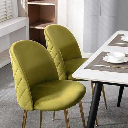 Miniatura 3 de ZHENGHAO Juego de 2 sillas de comedor de terciopelo, sillas de comedor modernas, sillas laterales sin brazos con patas doradas, sillas de cocina
