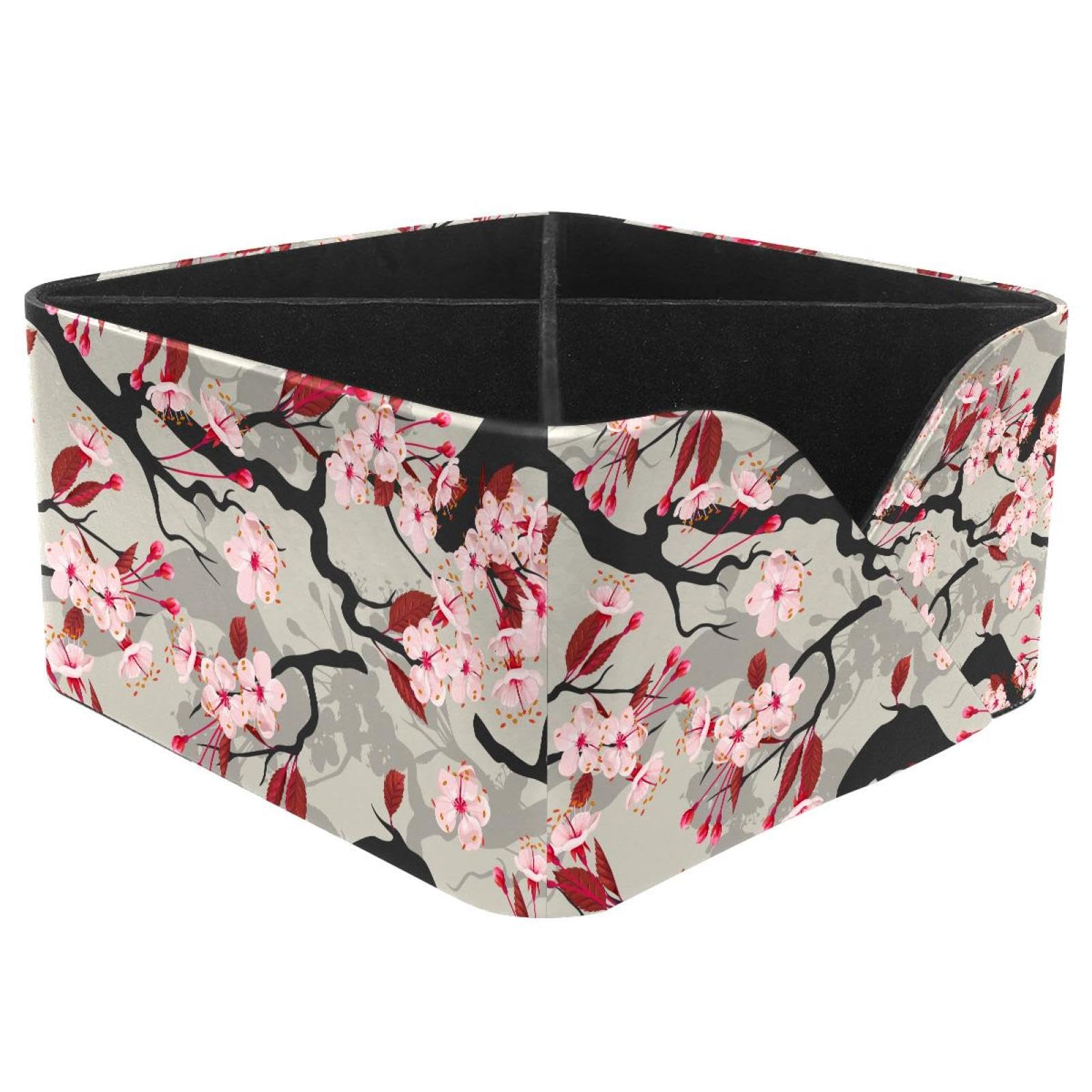 KengjuTesu Blooming Cherry Blossom Flowers Pattern Desktop Organizer Pen Holder, Rectangular Pencil Cup for Office, Study and Makeup Stations