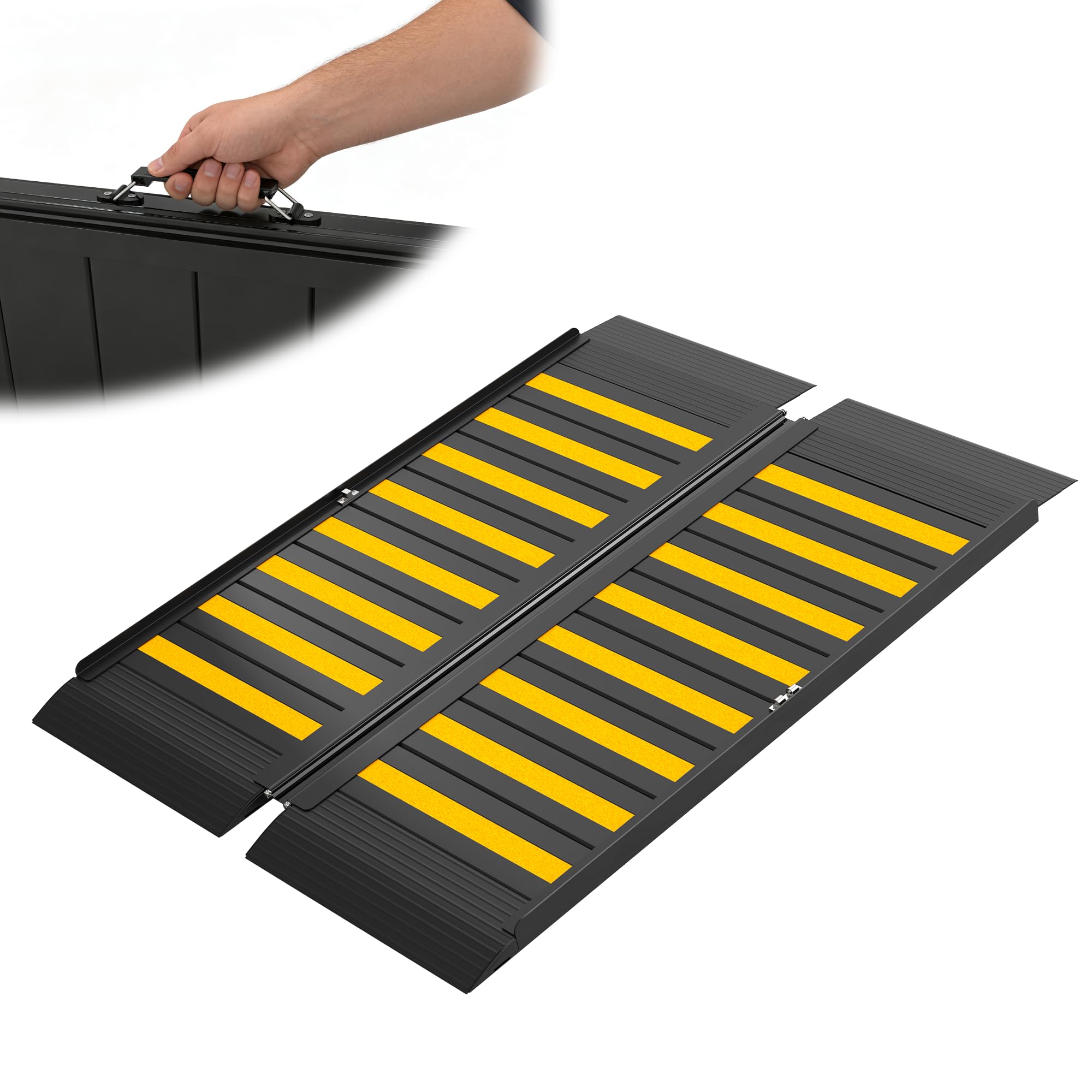 XARILK 3FT Portable Wheelchair Ramp with Handle, Non-Slip Aluminum Ramps for Wheelchairs for Home, Folding Handicap Wheelchair Ramp for Doorways, Thresholds, Steps, Curbs, Stairs, 360 kg Capacity