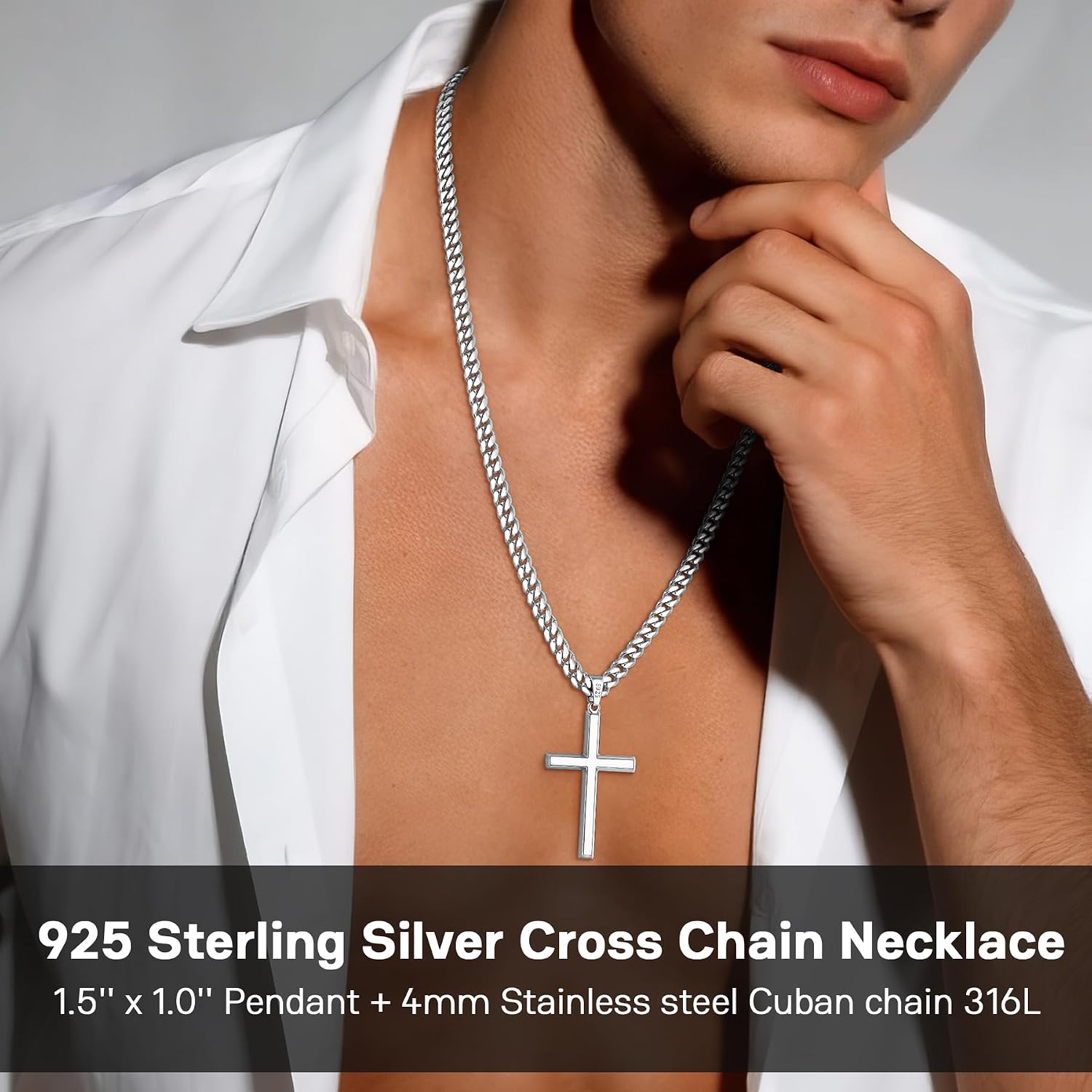 18k Gold or S925 Sterling Silver Cross Necklace for Men Women | Sterling Silver Cross Pendant with 4mm Stainless Steel Cuban Chian Sturdy, Not Easy To Fade, Hypoallergenic 16 - 26 Inch