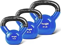 Vista 23 de Yes4All - Juego de pesas rusas recubiertas de vinilo, set combinado para entrenamiento corporal completo, fuerza de agarre, flexiones y ejercicios