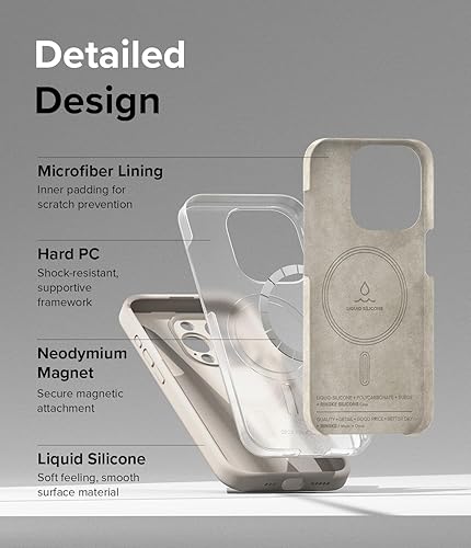 Miniatura 8 de Ringke Funda magnética de silicona compatible con MagSafe diseñada para iPhone 15 Pro Max, se siente aterciopelada, ligera, delgada, linda, suave,