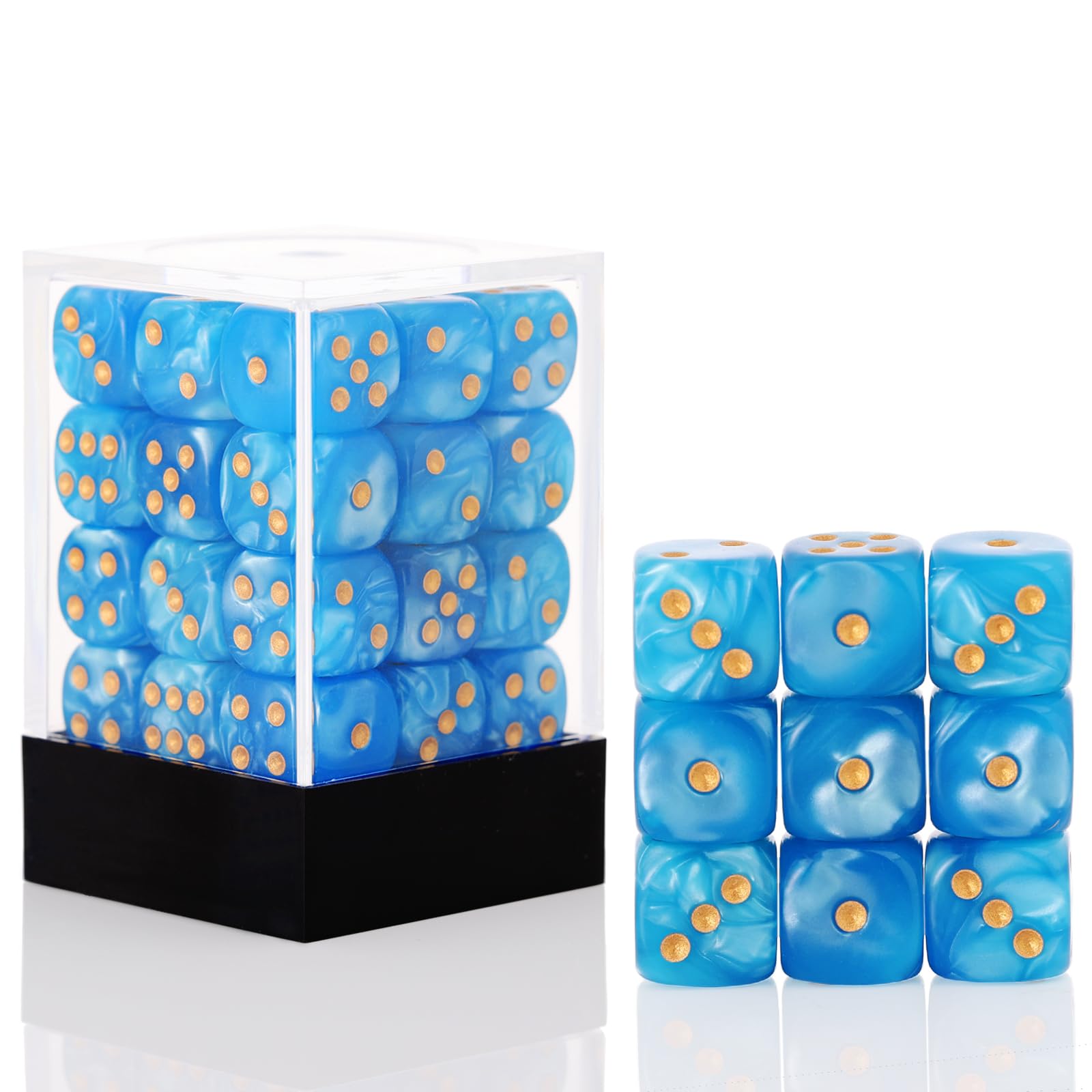36 of Pack 12MM 6 Sided Dice Set,Pearl Pattern Game MINI Dice Set, 6 Sided Standard Dices for Yahtzee, Bunco or Teaching Math,with Portable Plastic Box(Blue Pearl)