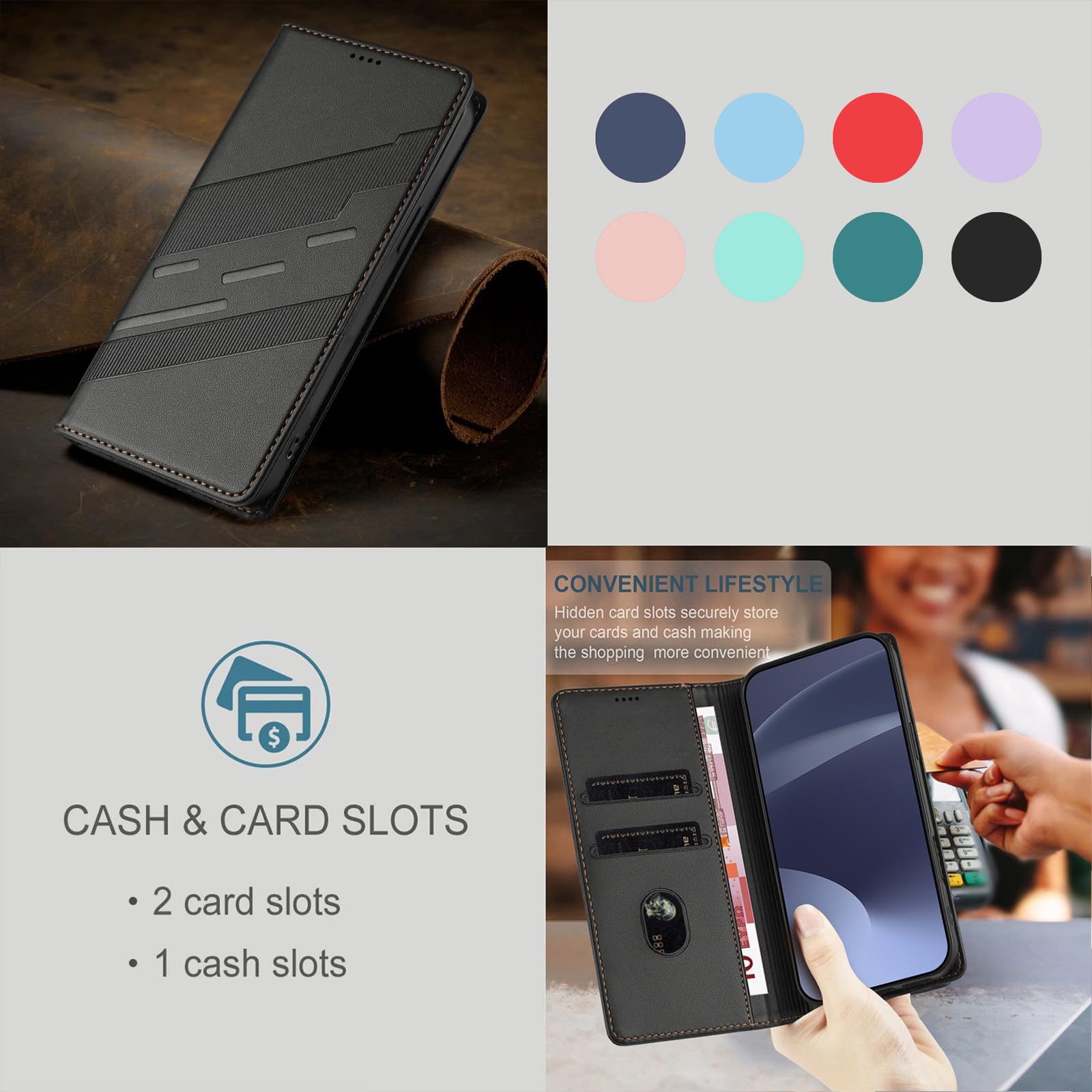 Skórzane etui Folio do ZTE Nubia Z80 Ultra, Premium PU / TPU Skórzany Portfel Etui Odporny na wstrząsy Pokrowiec ze skóry PU, z uchwytem i miejscem na karty. Czarny
