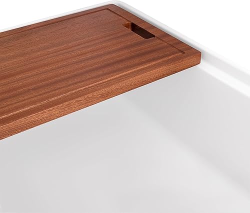 Miniatura 7 de Ruvati RVL2387WH - Fregadero de cocina con estación de trabajo de arcilla refractaria de 33 pulgadas, fregaderos delanteros de delantal, cuenco