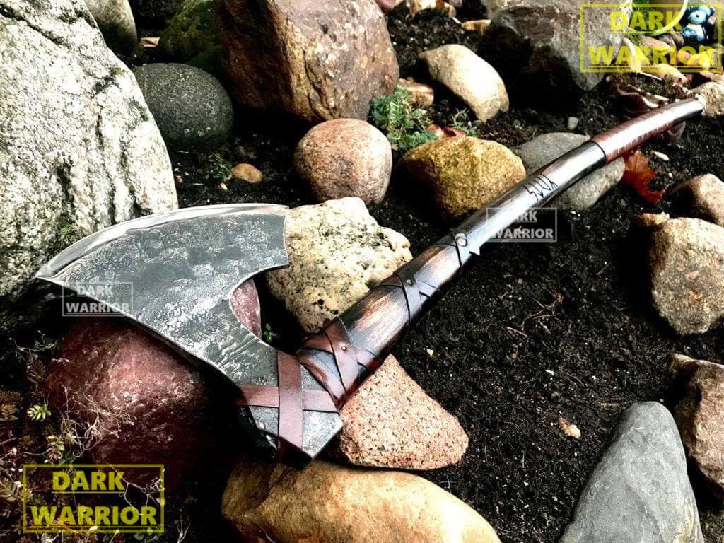 Dark Warrior I Two Handed Berserker, HandForged Steel,Norse Scandinavian Style Viking, Bearded Tactical,Functional Battleaxe, History of Vikings (Two Handed Axe)