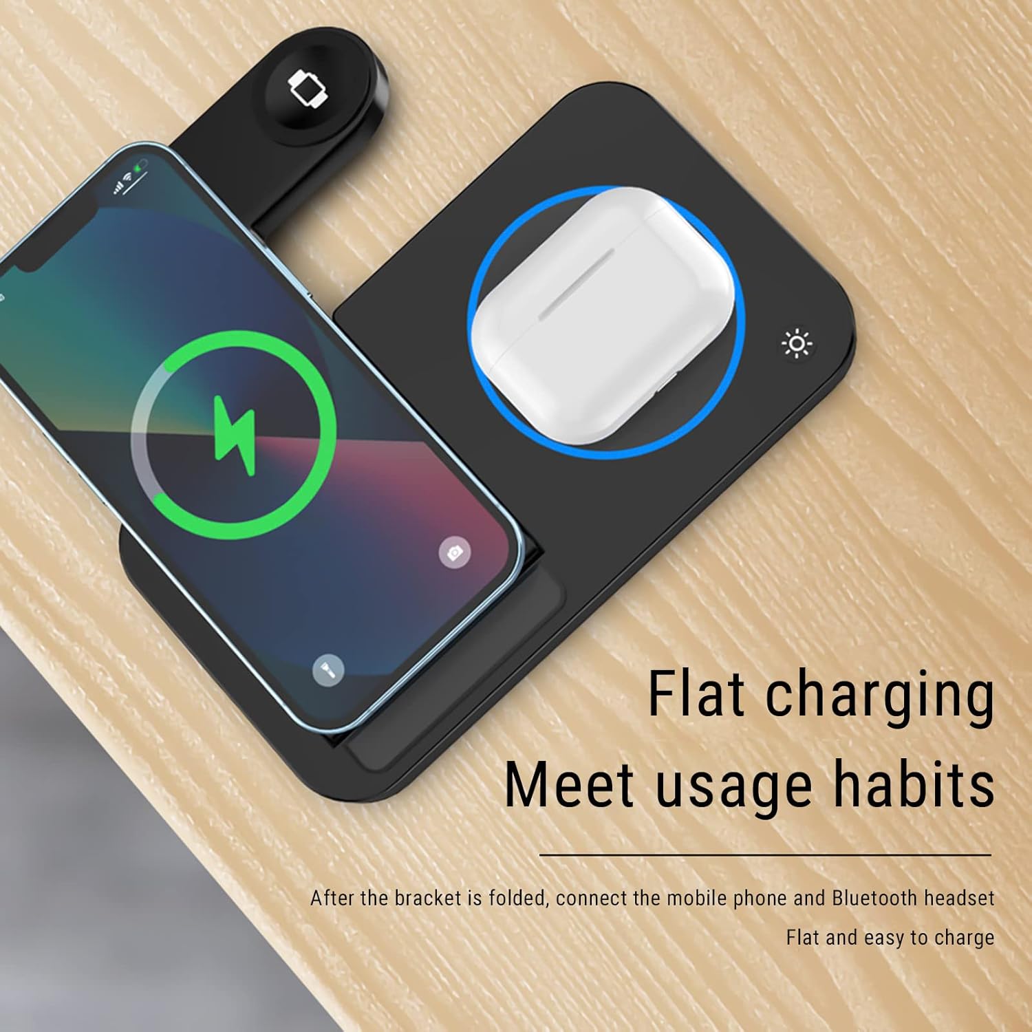 wireless charging station 3 in 1 charging station for multiple devices safe charger stand 15w wireless charger stand compatible with ios android