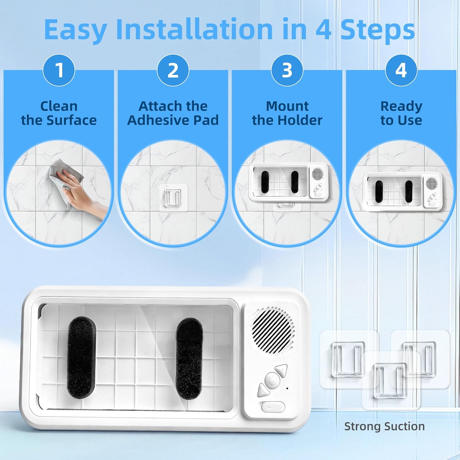 Shower Phone Holder with Bluetooth Speaker - Waterproof Wall-Mounted Shower Phone Case, Hands-Free Music Playback, Anti-Fog & Sensitive Touchscreen Case Stand for Phones Accessories Gift for Men Women