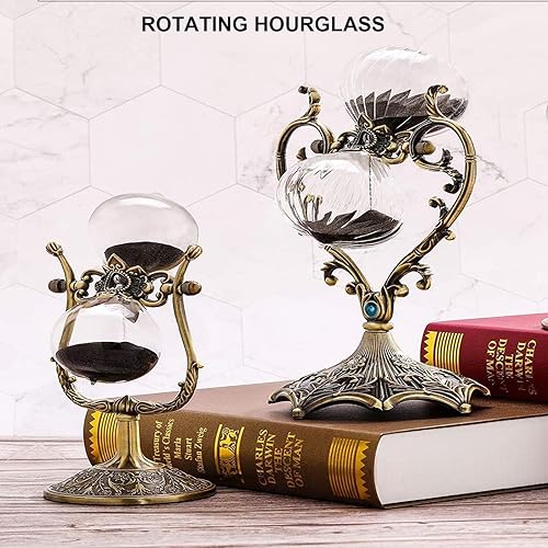 Miniatura 8 de SuLiao Temporizador de arena de reloj de arena de 30 minutos reloj de arena negro de latón antiguo, reloj de arena grande giratorio de 30 minutos,