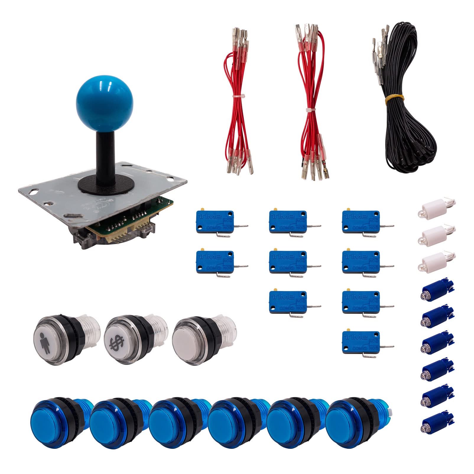 Joysticki i przyciski zręcznościowe zestaw 1 gracz świecące przezroczyste przyciski Joystick PCB czarny pręt kulkowy kabel Gpio Gry wideo Retro Gaming