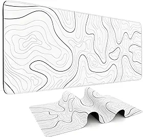 Tapete Grande para Mouse Gamer (90x40 cm), Mousepad para Notebook com Base de Borracha Antiderrapante, Tapete XXL para Mesa com Bordas Costuradas, Impermeável para Gamer, Escritório, Casa (Branco)