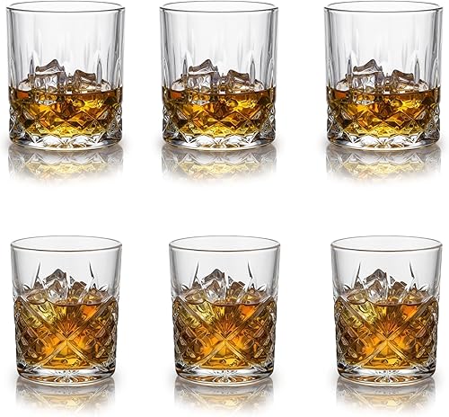 Vasos de whisky antiguos de 9, 10, 11 onzas, estilo bourbon, licor y bebidas de cóctel, vasos escoceses, vasos de bar, juego de 6