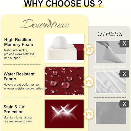 Miniatura 5 de downluxe - Juego de 4 cojines con esquinas cuadradas impermeables para sillas de exterior y muebles de patio, con correas, espuma de alta densidad,