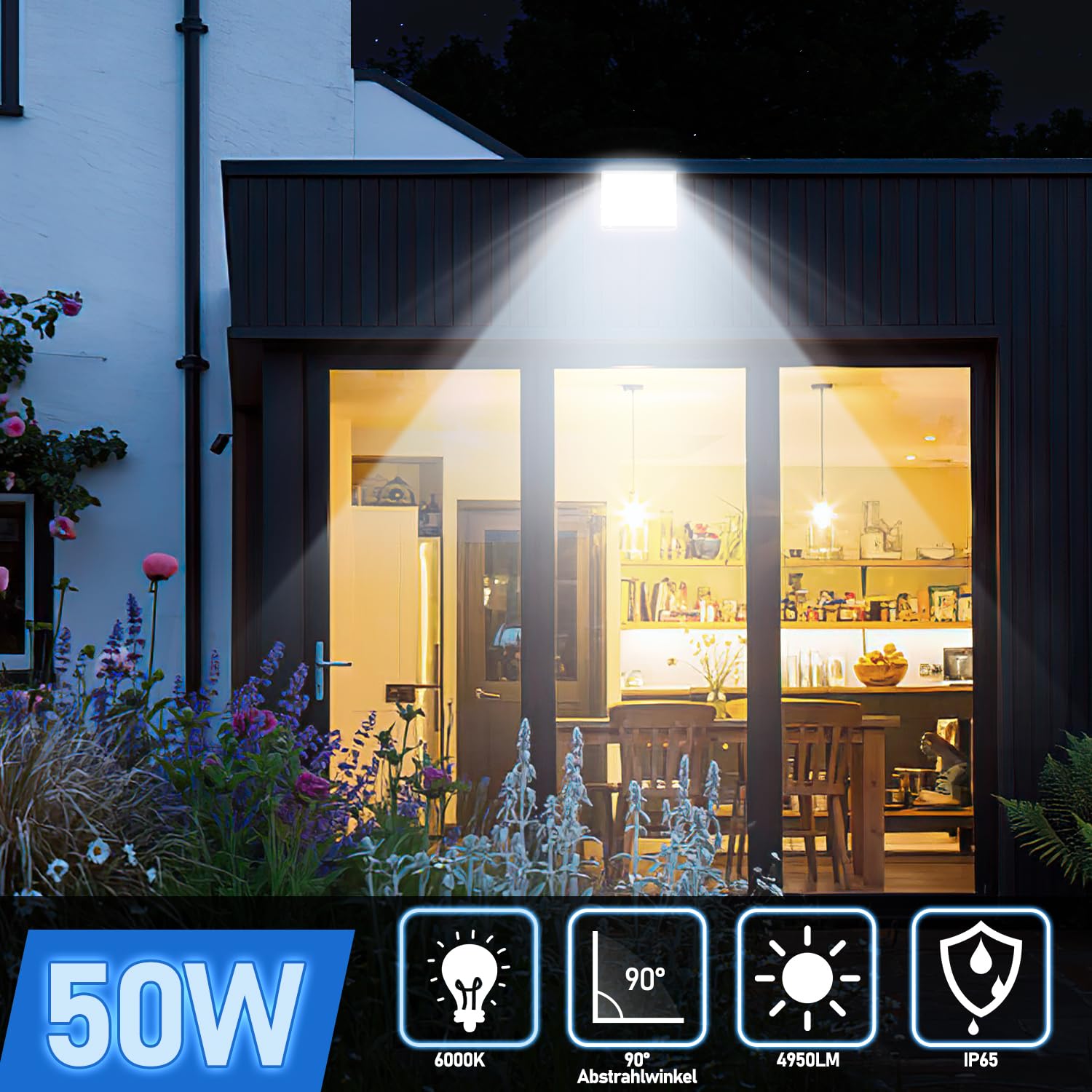 Herrselsam LED Strahler Außen LED Strahler 50W, LED Scheinwerfer LED Aussenstrahler, Superhell 4950LM LED Fluter, 6000K IP65 Wasserfest Aussenstrahler LED Wasserdicht für Hinterhof, Garten (10 Stück)