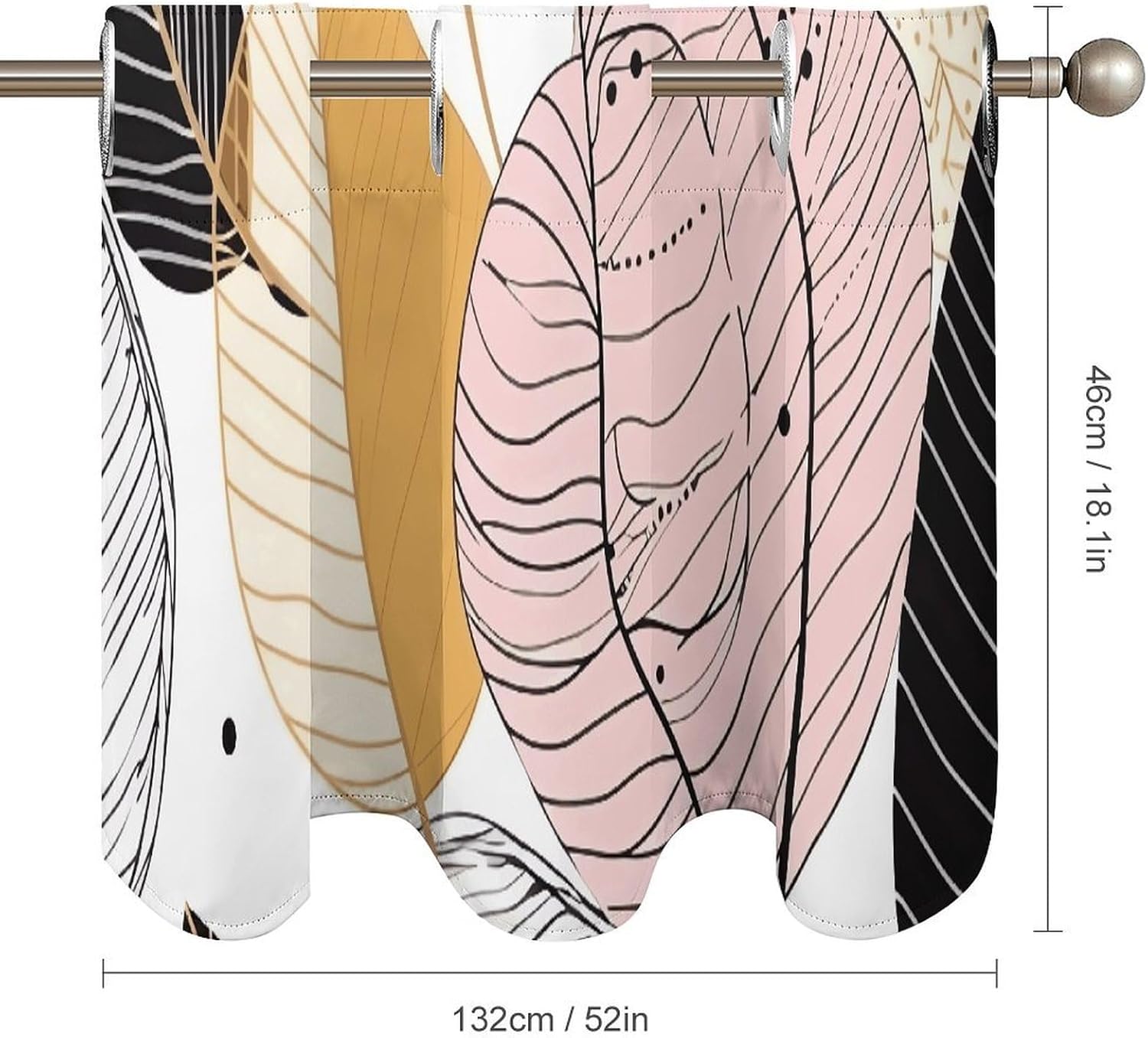 Line Art Drawing Valance for Windows, 2 Pack Kitchen Curtains Modern Home Decor, Soft Blackout Window Curtains for Living Room & Bedroom, 18 X 52 Inch