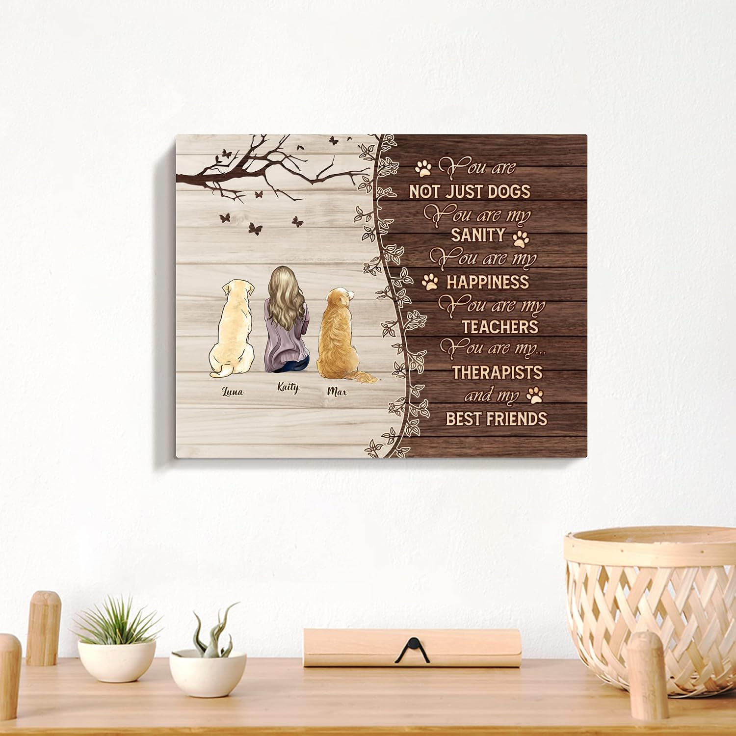 Gossby Custom A Girl & Her 2 Dogs Wrapped Canvas Wall Art - Personalized Dog Lover Gift with Name & Breed for Mom - Perfect for Mothers Day, Birthday, Christmas