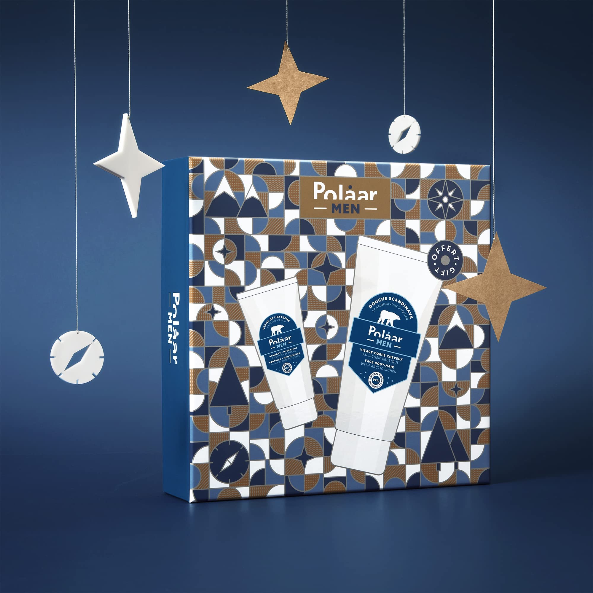 PolåarMen - Set for Men’s Skin Care - Extreme Moisturizing Cream with Siberian Olive + Scandinavian Shower Gel with Arctic Lichen - 2 Face, Body and Hair Treatments - Vegan, Made in France